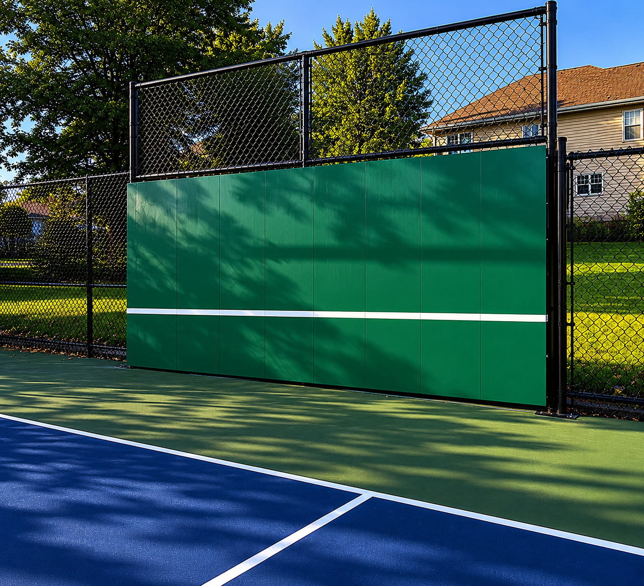 Custom framed tennis backboard installed by Xio Construction